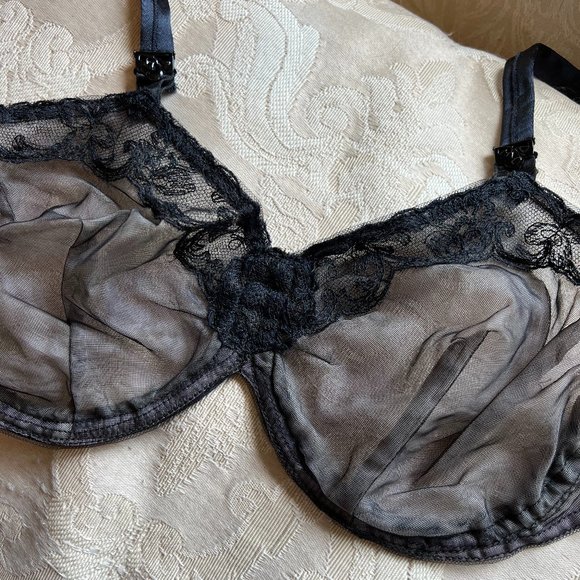 Vintage 70's-80's Edith Lances Sheer Lace Hand Sewn Bra Style 460 Black 36B